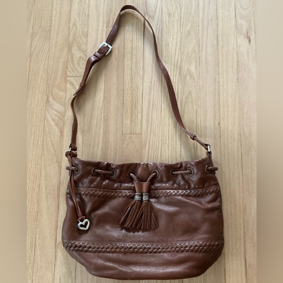 Brighton Brown Leather Drawstring Bucket Bag - Picture 1 of 11